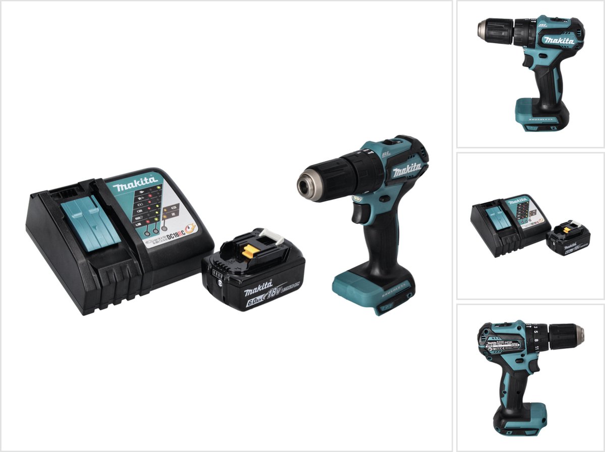 Makita DHP 483 RG1 accu klopboormachine 18 V 40 Nm borstelloos + 1x accu 6,0 Ah + oplader