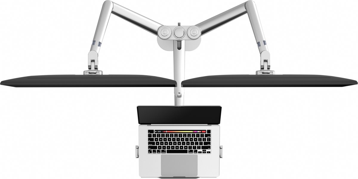 Alberenz Dubbele Monitor Arm met Laptop Standaard zilver thumbnail 2