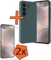 Hoesje Geschikt voor Samsung S24 Hoesje Siliconen Cover Case Met 2x Screenprotector - Hoes Geschikt voor Samsung Galaxy S24 Hoes Back Case - Donkergroen