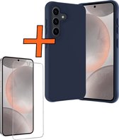 Hoesje Geschikt voor Samsung S24 Hoesje Siliconen Cover Case Met Screenprotector - Hoes Geschikt voor Samsung Galaxy S24 Hoes Back Case - Donkerblauw
