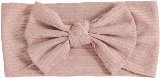 Baby hoofdband - haarband - meisjes - elastisch - met knoop en strik - zachtroze