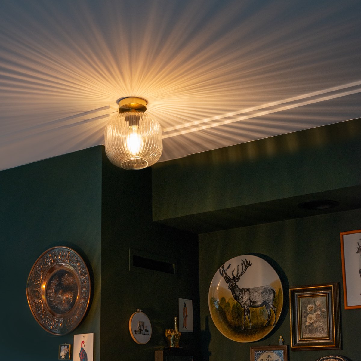 QAZQA karel - Art Deco Plafondlamp - 1 lichts - Ø 200 mm - Goud/messing - Woonkamer | Slaapkamer | Keuken thumbnail 2