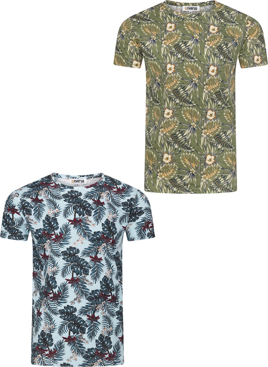 riverso Heren T-Shirt RIVBill 2er Pack regular fit Veelkleurig 3XL Ronde Hals Volwassenen - gemaakt van 100% katoen