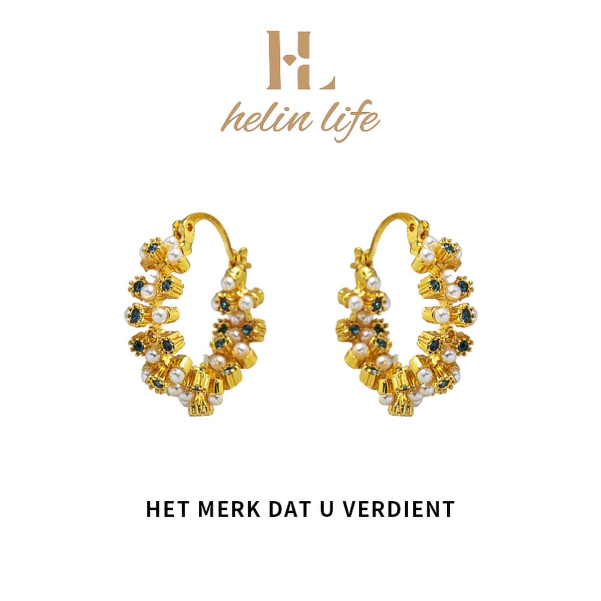 Helin life Oorbellen dames- Grote Oorhangers Goudkleurig-Zirkonia&parel- Cadeau-Driedimensionale technologie