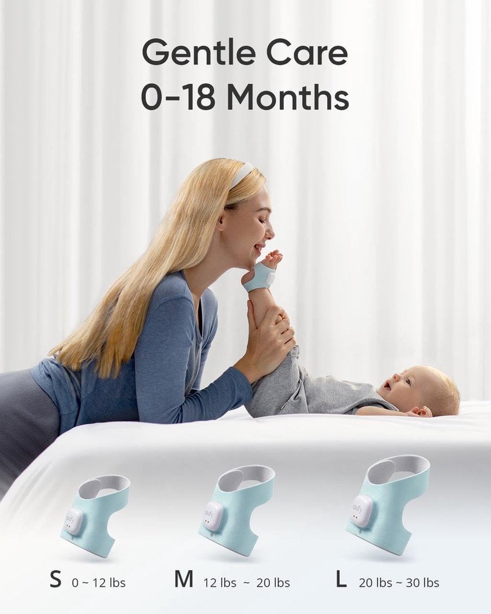 Afbeelding 2 van eufy Baby S340 - Smart Sock Babyfoon - 2.4 GHz Wi-Fi - Houd slaappatronen, dutjes, hartslag en bloedzuurstof bij - Voor kinderen van 0 tot 18 maanden.