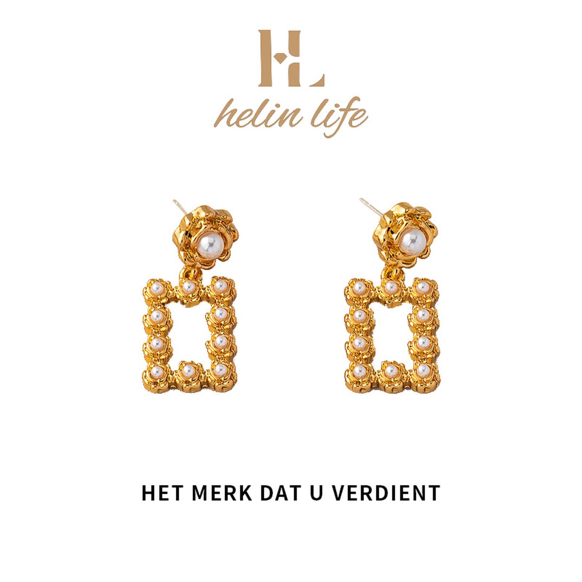 Helin life Dames Oorhangers - Oorbellen dames-Oorbellen Goudkleurig -925 Tremella naald hypoallergeen -parel- Cadeau