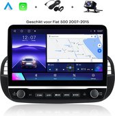 Autoradio Boscer® sur mesure pour Fiat 500 2007-2015 - Android 12 - Apple Carplay & Android Auto (sans fil) - Système de navigation HD 9 pouces - Zwart - Caméra de recul & Microphone
