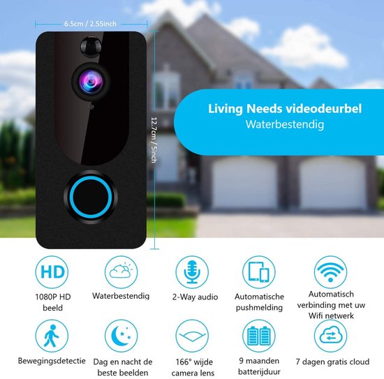 Living Needs Draadloze Deurbel - HD Video Deurbel - Deurbel met Camera - 1080P HD. van Living Needs — afbeelding 2