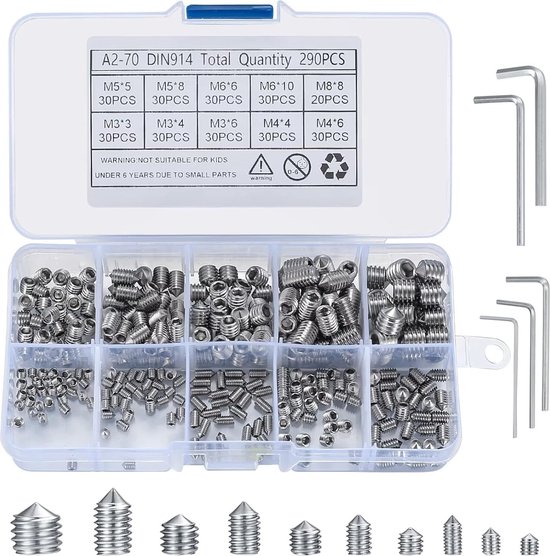 Yudesun Hardware Gereedschap Bevestigingsmiddelen Kegelkopschroeven - Roestvrij staal Zeskantmof Setpunt Stifttap Metrische draad Dop Inbussleutel Machineboutnagels M5 M6 M8