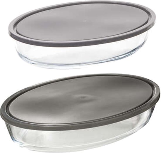 Plat à Gratin En Verre Avec Couvercle 2,8L Ovale - Pour 2 Personnes - Passe Au Four Et Micro-ondes
