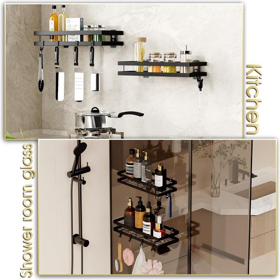 Badkamer Doucheplank Wandplank met rand mat zwart 50 cm