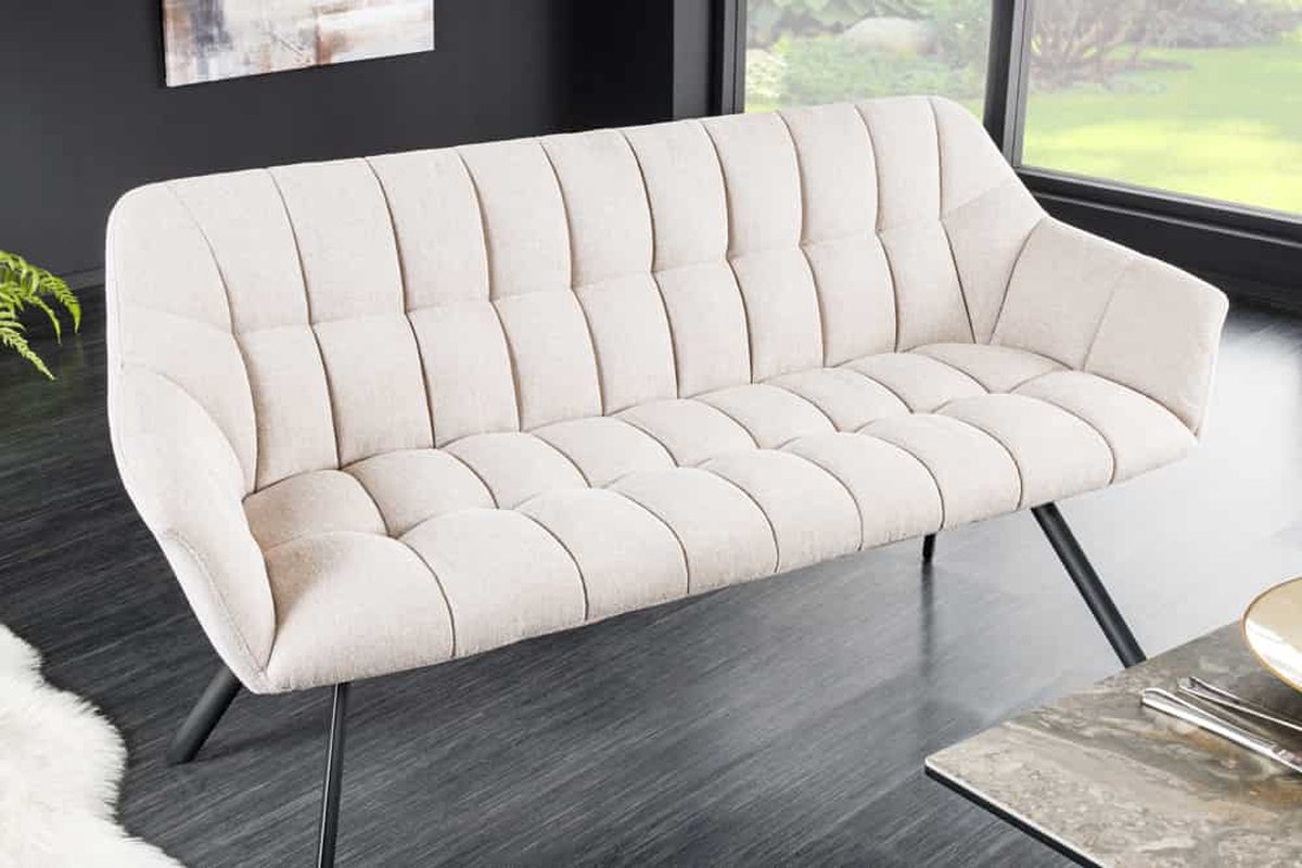 Eetkamerbank PAPILLON 165 cm champagne beige met rugleuningen zwart metalen frame
