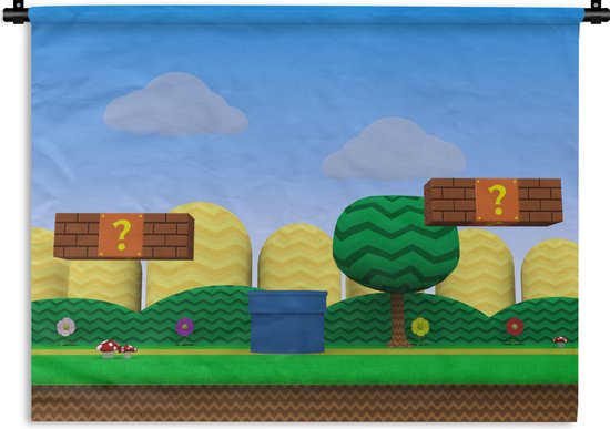 Tapisserie - Tissu mural - Gaming - Mario - Paysage - 60x45 cm - Tapisserie