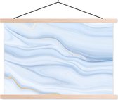 Posterhanger incl. Poster 60x40 cm - Schoolplaat - Marmer - Golf - Blauw - Patronen - Marmerlook - Pastel - Textielposter - Blanke latten