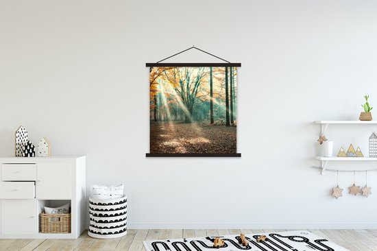 Posterhanger incl. Poster 120x120 cm - Schoolplaat - Herfstbos in Nederland - Textielposter - Zwarte latten