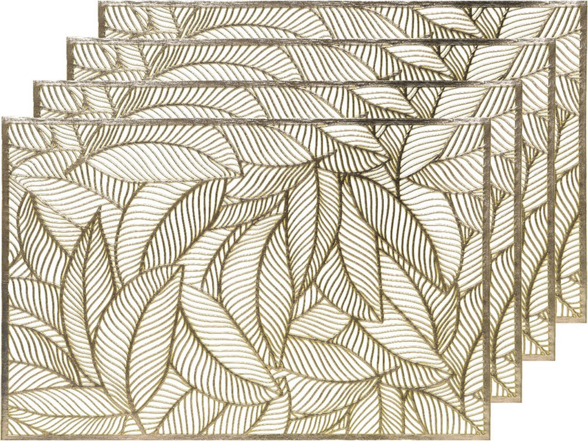 Decoris Tafel placemats - 4x - gouden bladeren - 30 x 45 cm - diner - ontbijt - kerst