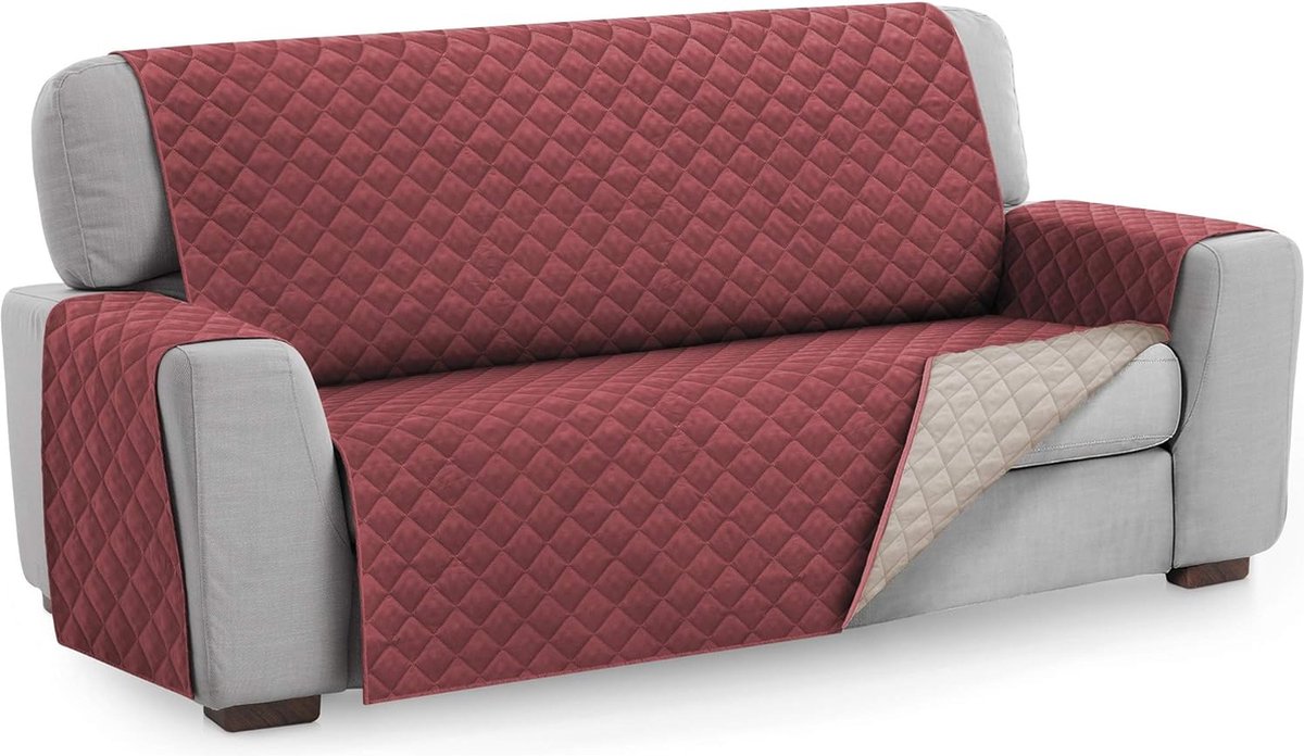 Fauteuil beschermer bankhoes MALU, 2-zits - omkeerbare gewatteerde bankbescherming. Kleur rood