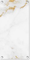 Tuinposter Marmer - Goud - Wit - Luxe - 30x60 cm - Tuindoek - Buitenposter