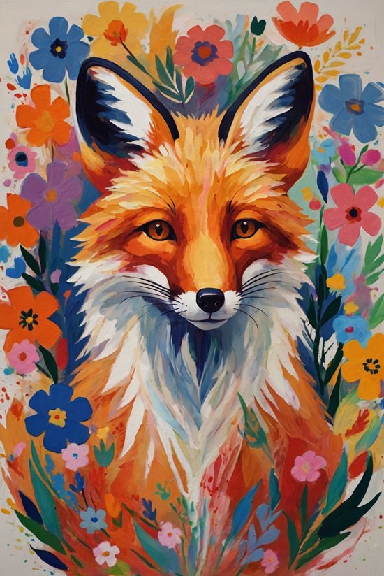 Peinture renard avec fleurs - Peintures sur verre renard - Peinture sur verre animaux - Décoration murale murale chambre d'enfant - Peintures plexiglas - Art mural - 40 x 60 cm 5mm