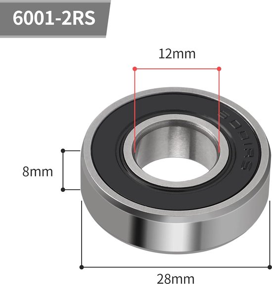 10 kogellagers 6001-2RS miniatuur groefkogellagers metaal double Shielded lagers frictionless metalen wiellagers skateboard lagers koolstofstaal precisie lagers skaten accessoires (12x28x8mm)