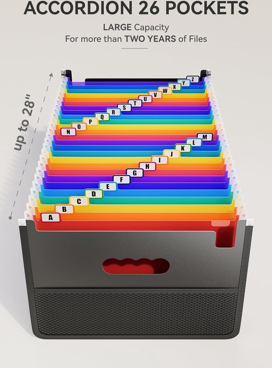 26 vakken documentenmap A4-formaat met mesh-tas-design, waaiermap, sorteermap, kleurrijke bestandsmap, regenboog ordner in accordeonontwerp, gekleurde tabbladen met A-Z-alfabet - Merkloos