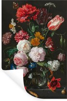 Muurstickers - Sticker Folie - Stilleven met bloemen in een glazen vaas - Schilderij van Jan Davidsz. de Heem - 60x90 cm - Plakfolie - Muurstickers Kinderkamer - Zelfklevend Behang - Zelfklevend behangpapier - Stickerfolie