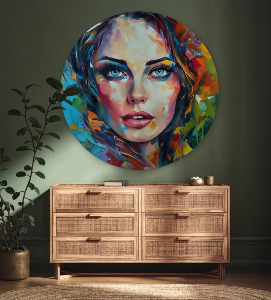 WallCircle - Cercle mural 150x150 - Visage - Femme - Peinture à l'huile - Coloré - Art - Tableaux ronds salon - Plaque murale ronde - Cercle de Décoration murale - Décoration de chambre à l'intérieur - Cercle Décoration murale - Accessoires de maison