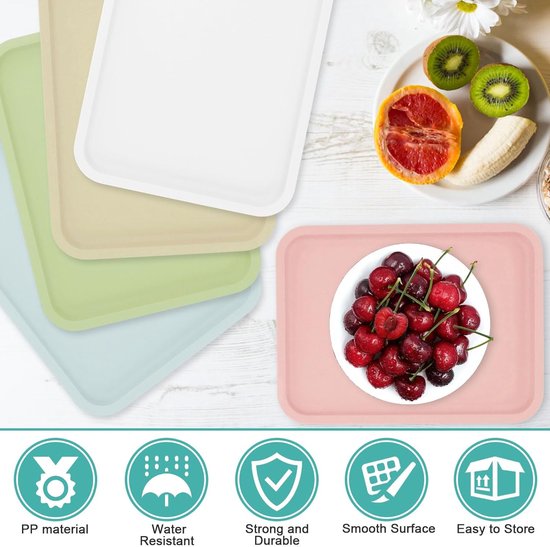 Plateaux De Service Rectangulaires En Plastique - 30.5x23x4.5cm - Lot De 5 Couleurs - Pour Cuisine Et Restaurant