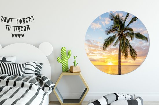 Cercle mural - Cercle mural - Plage - Palmier - Coucher de soleil - Aluminium - Dibond - ⌀ 120 cm - Intérieur et Extérieur XXL