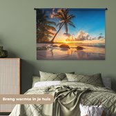 Wandkleed - Strand - Zee - Zonsondergang - Palmboom - Wandtapijt - Katoen - Woonkamer decoratie - Tapestry - Muurdecoratie - Wanddoek - 120x90 cm - Wandkleden voor binnen - Wanddecoratie - Muurkleed