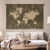 Tapisserie murale - Toile murale - Wereldkaart - Fleurs - Marron - 180x120 cm - Tapisserie murale