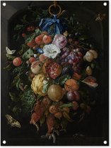 Tuinschilderij Festoen van vruchten en bloemen - Schilderij van Jan Davidsz. de Heem - 60x80 cm - Tuinposter - Tuindoek - Buitenposter