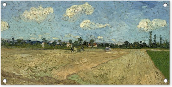 Tuinposter Geploegde akkers - Vincent van Gogh - 80x40 cm - Wanddecoratie Buiten - Tuinposter - Tuindoek - Schuttingposter - Tuinschilderij