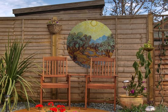 Garden Circle Oliviers avec ciel et soleil jaunes - Vincent van Gogh - 60x60 cm - Poster de jardin rond - Extérieur