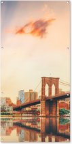 Wanddecoratie buiten New York - Brooklyn - Bridge - Zonsondergang - 80x160 cm - Tuindoek - Buitenposter