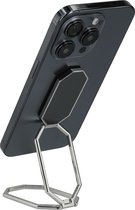 kwmobile Telefoon ring met telefoon standaard - Zelfklevende telefoonring - Vingerhouder van metaal - zilver / zwart