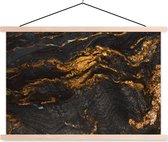 Posterhanger incl. Poster 60x40 cm - Schoolplaat - Marmer - Kalk - Zwart - Goud - Marmerlook - Luxe - Textielposter - Blanke latten