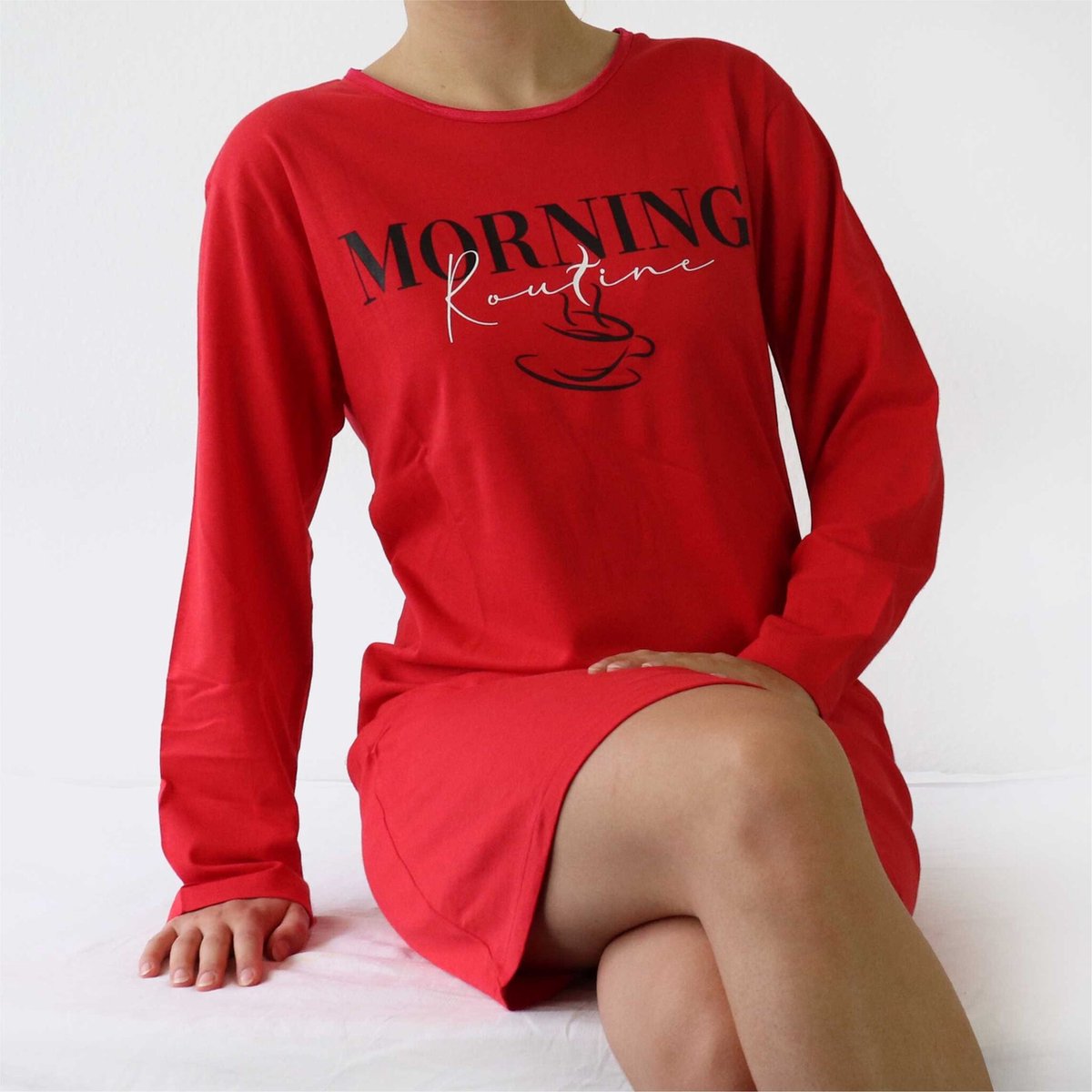 Temptation Dames Nachthemd - Satijnen Biesje - Bigshirt - Rood