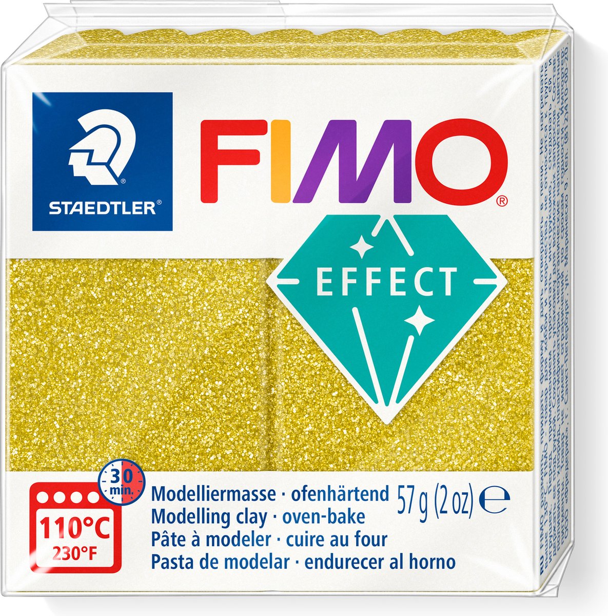 Fimo effect ovenhardende boetseerklei standaard blokje 57 g glitter goud