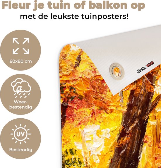 Tableau de jardin Tableau - Automne - Forêt - Peinture à l'huile - 60x80 cm - Affiche de jardin - Toile de jardin - Affiche d'extérieur