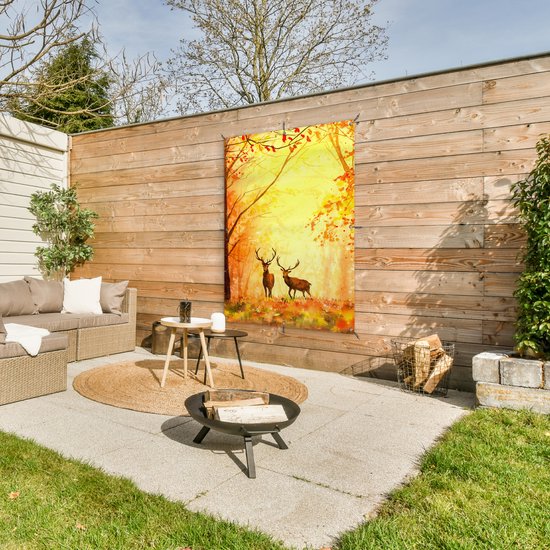 Affiche jardin - Toile jardin - Posters de jardin extérieur - Nature - Peinture à l'huile - Cerf - Animaux - Automne - Oranje - 90x120 cm - Jardin