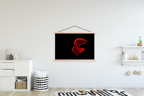 Posterhanger incl. Poster 120x80 cm - Schoolplaat - Vis - Zeedier - Staart - Rood - Textielposter - Blanke latten