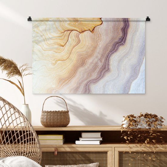 Wandkleed - Wanddoek - Marmer - Textuur - Zandsteen - Goud - Marmerlook - 90x60 cm - Wandtapijt
