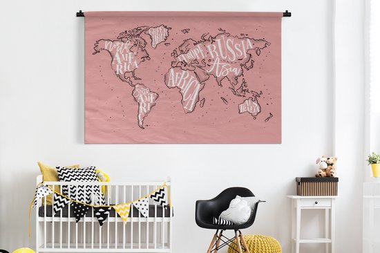 Tapisserie - Tapisserie - Wereldkaart - Rose - Lettres - 180x120 cm - Tapisserie