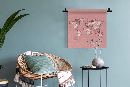 Tapisserie - Tapisserie - Wereldkaart - Rose - Wit - Lettres - 60x60 cm - Tapisserie