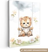 Canvas Schilderij Kitten - Baby - Dier - Kinderen - Babykamer decoratie - Kinderkamer accessoires - 60x80 cm - Dieren wanddecoratie voor jongen en meisje - Muurdecoratie poster jongens en meisjes