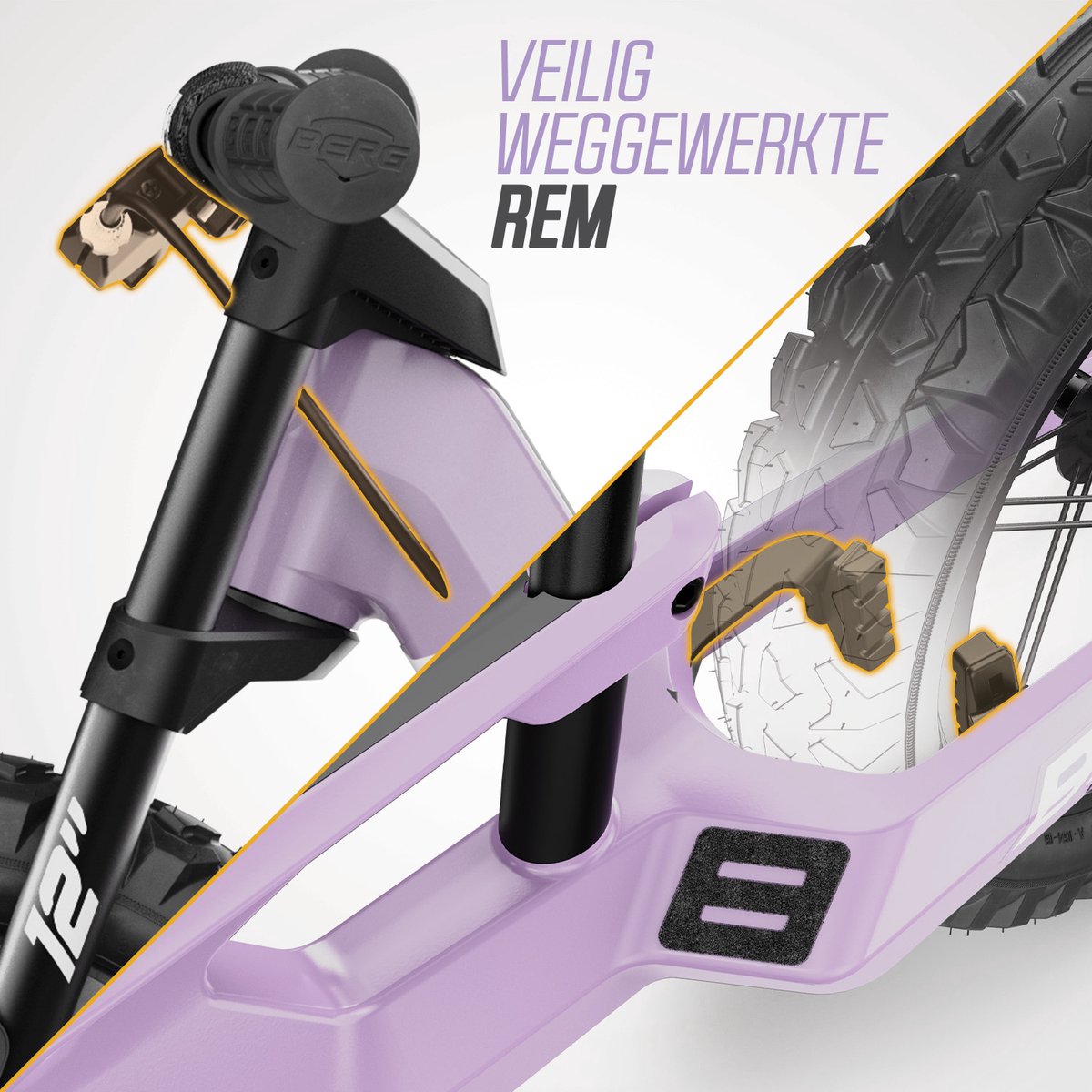 BERG Biky Cross Purple Loopfiets - 12 inch - Lichtgewicht Magnesium frame - Met Handrem - Verstelbaar Zadel - 2,5+ Jaar - Paars — afbeelding 3