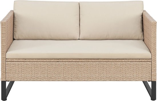 Juskys Loungeset / Tuinset Santorini - Polyrotan - Modulair - Crème - Incl. Tafel & Opbergbox