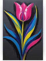 Neon tulp - Bloemen wanddecoratie - Wanddecoratie tulpen - Schilderij vintage - Schilderijen op canvas - Decoratie kamer - 50 x 70 cm 18mm