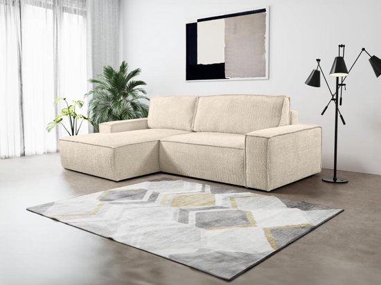 Vente-unique Hoekslaapbank van teddy stof - Beige - Hoek links - AMELIA van PASCAL MORABITO L 267 cm x H 85 cm x D 167 cm